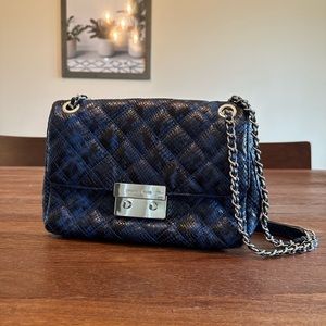 Michael Kors Blue Snakeskin Quilted Crossbody Bag Diamond Pattern Leather Purse